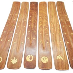 Flat Wood Incense Holder with Brass Inlay 3