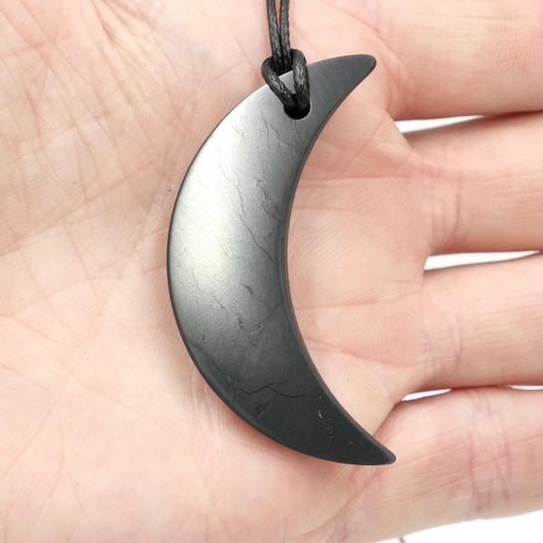 Genuine Shungite Necklace Crescent Moon 3