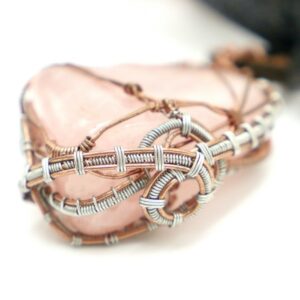 Rose Quartz Silver and Copper Wire Wrap Necklace