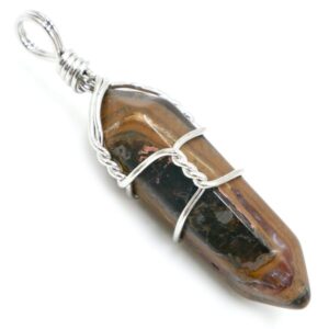 Gold Tiger's Eye polished double terminated point wire wrapped pendant SHWWTI1