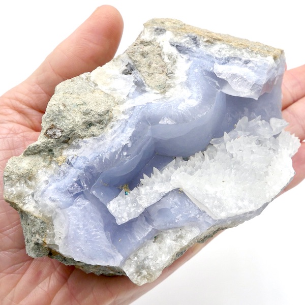 Agate, Blue Lace with Stellar Beam Calcite Geode 636g, 12cm 3 A25 2