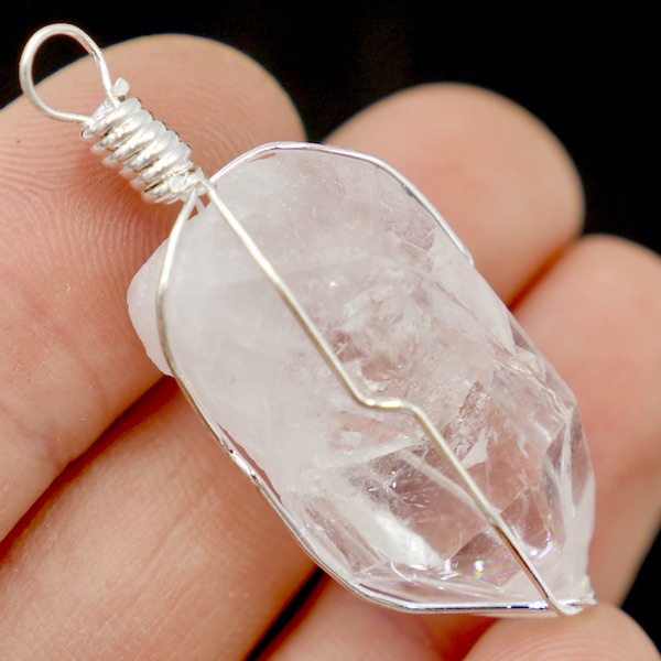 Clear Quartz Crystal point wire wrapped pendant HGWWQU1 2