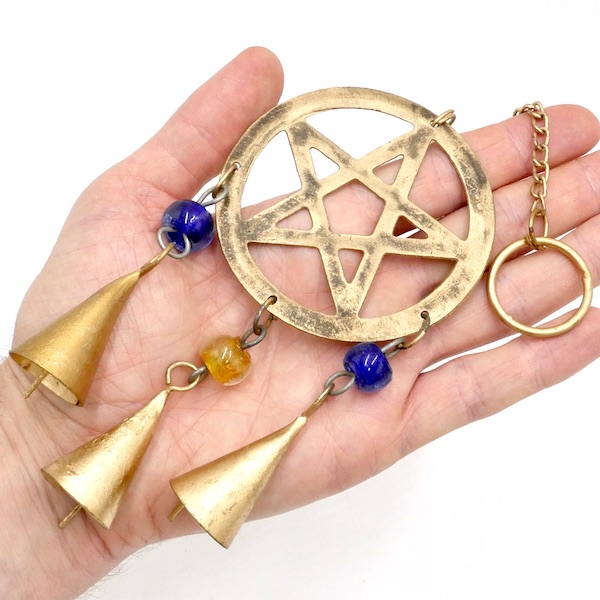 Hanging Brass Pentagram With Bells 20cm 3 HA1 PE2