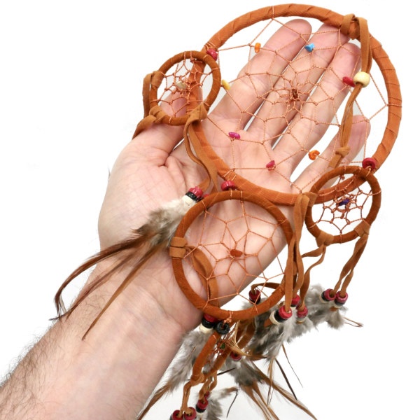 Dream catcher with stone beads - brown 12cm 3