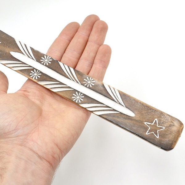 Flat Wood White Incense Holder Carved Star 2 FIH3