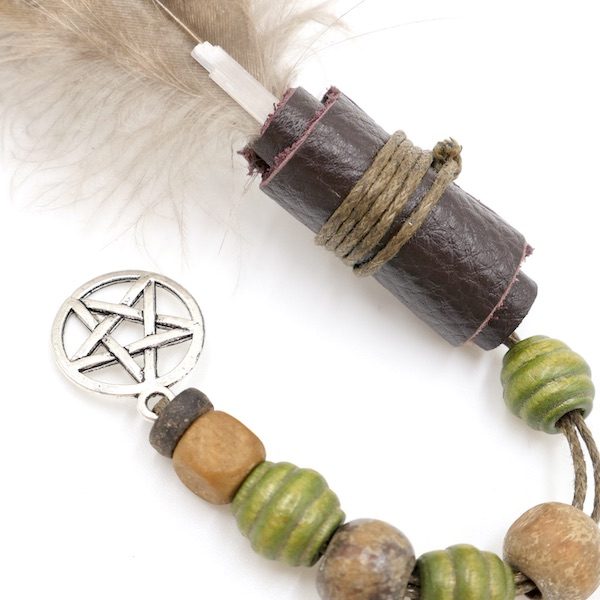 Smudge Feather Fan With Selenite and Pentacle charm 2 SM 14