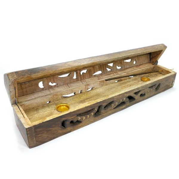 Wooden Box Incense Holder Carved 1 IHC4